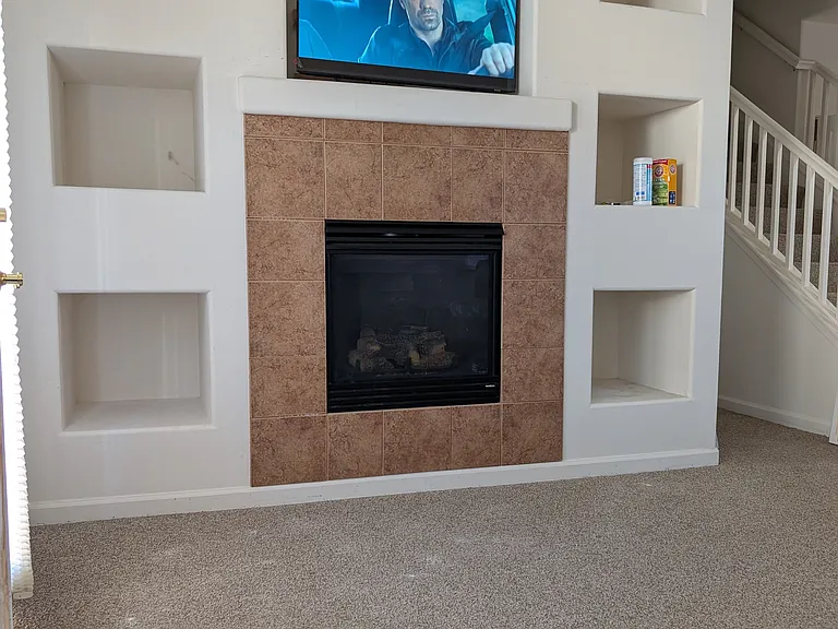 Gas fireplace.