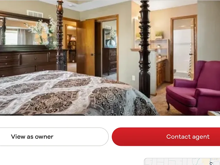 Master bedroom with master bath with toilet, shower and bathtub.