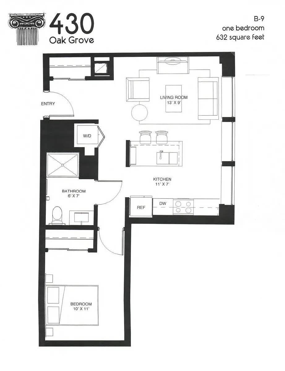 Floor plan 1 BR B-9