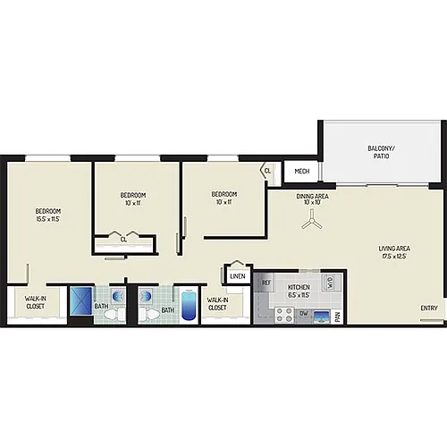 Floor plan 3 Bedrooms + 2 Baths