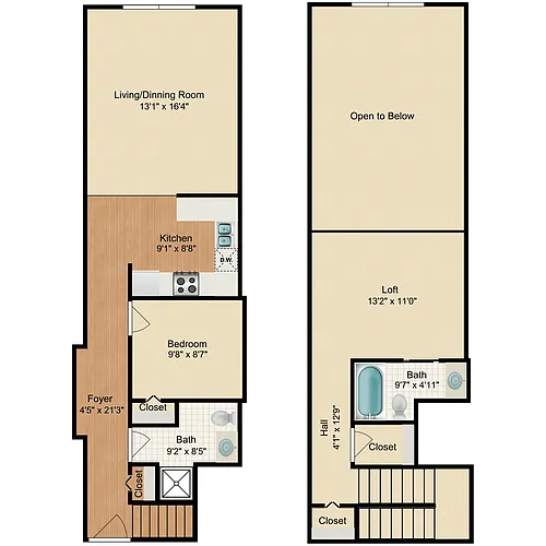 Floor plan 1 Bed 1.5 Bath Loft