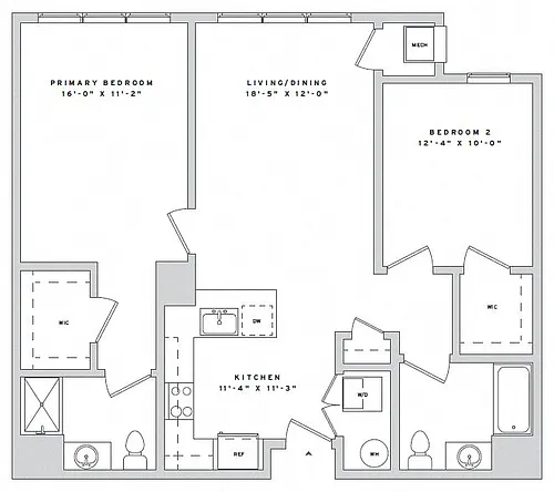 Floor plan 2 Bd 2B