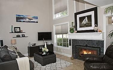 Stunning living room with vaulted ceiling