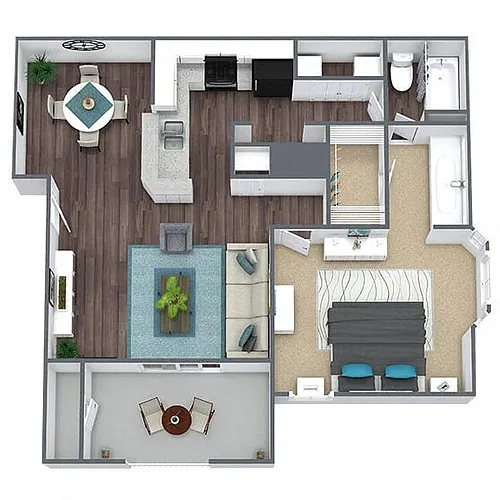 Floor plan A2: 1 Bed 1 Bath