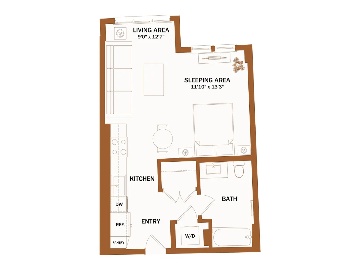 Floor plan S2 - 0 Bed | 1 Bath