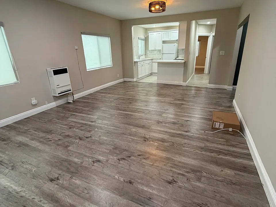 Living room, dining room kitchen view