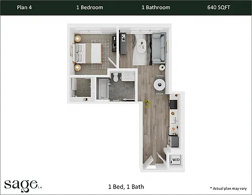 Floor plan 1 Bedroom, 1 Bath Plan 4