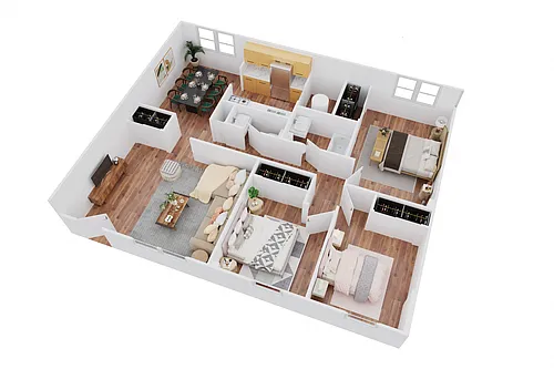 Floor plan Renovated Three Bedroom Apartment