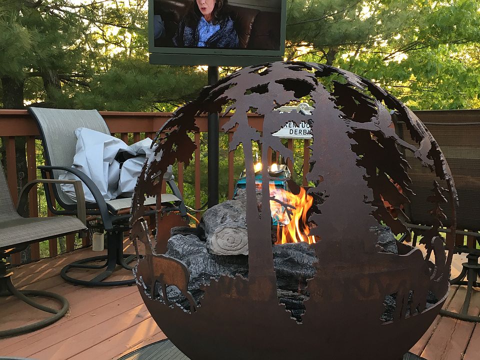 Natural gas fire pit on deck