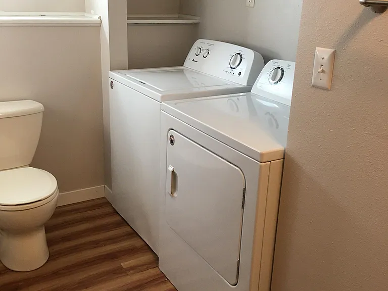 Washer and dryer are located in the downstairs bathroom.