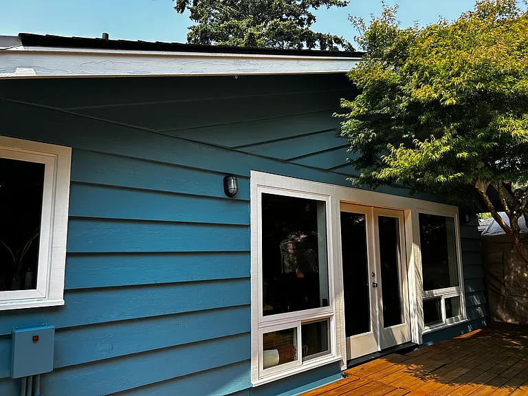 French doors open to large deck