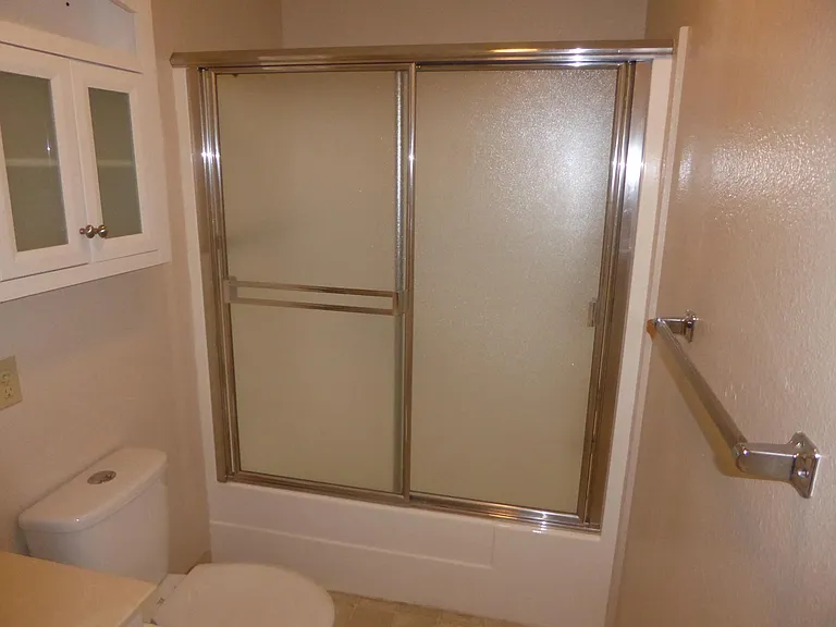 Upgraded shower doors & new 'over the toilet' cabinet