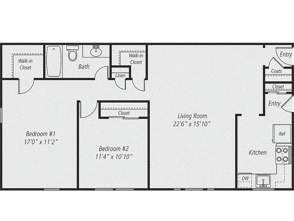 Floor plan 2 Bedroom / 1 Bath