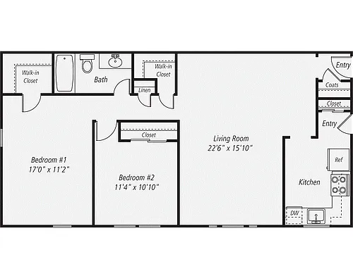 Floor plan 2 Bedroom / 1 Bath