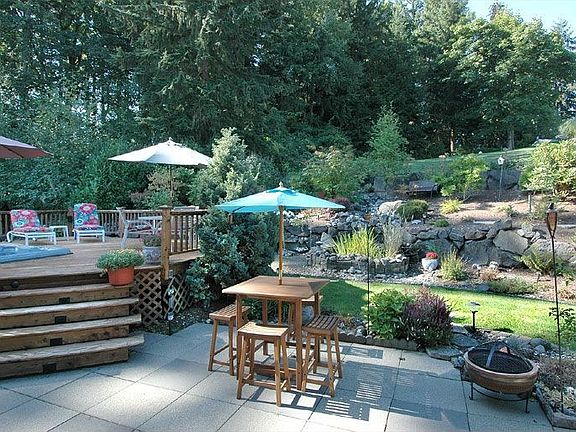 Patio and waterfall/pond
