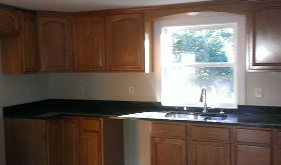 Kitchen with backyard view