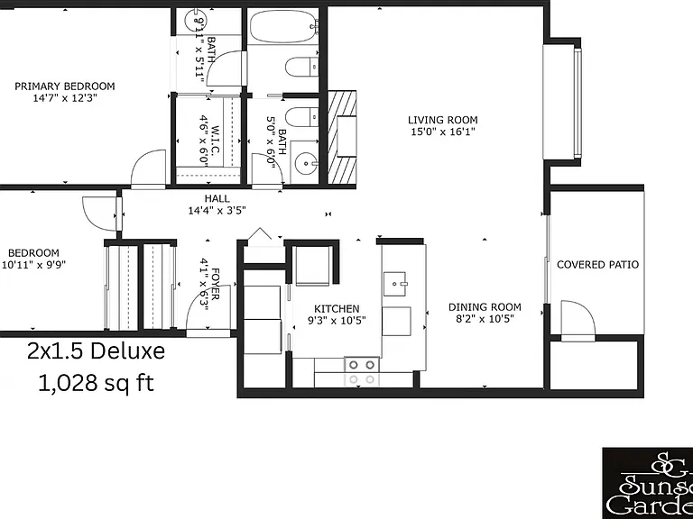 2x1.5 Deluxe l 1,028 sq ft l Sunset Gardens 2x1.5 Deluxe l 1,028 sq ft l Sunset Gardens