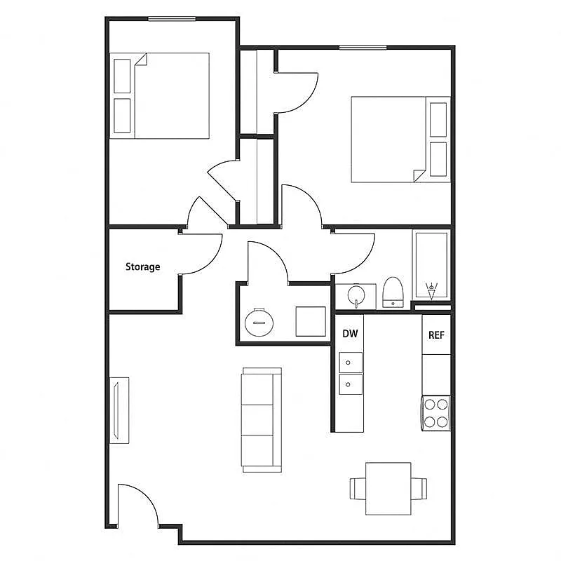 Floor plan 2 Bed 1 Bath