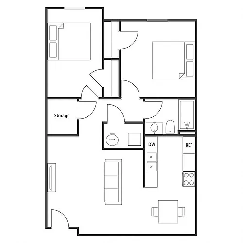 Floor plan 2 Bed 1 Bath
