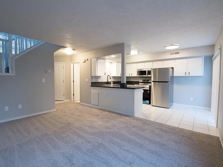 Brand new kitchen granite countertop, appliances, sink, faucets, paint and carpet.