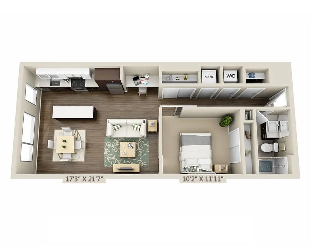 Floor plan One Bedroom A1PL