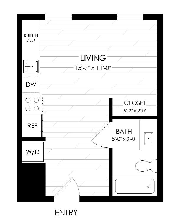 Floor plan Studio, 1 Bathroom S9