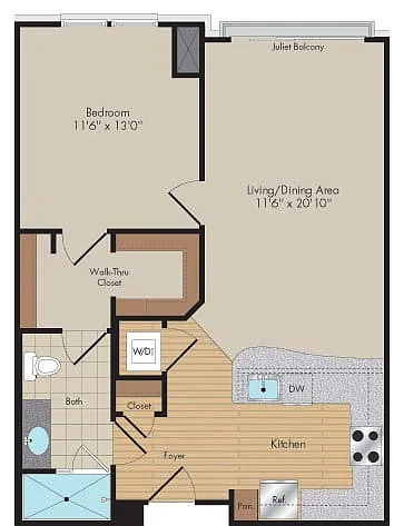 Floor plan 1 Bed/1 Bath-A5-Rockland