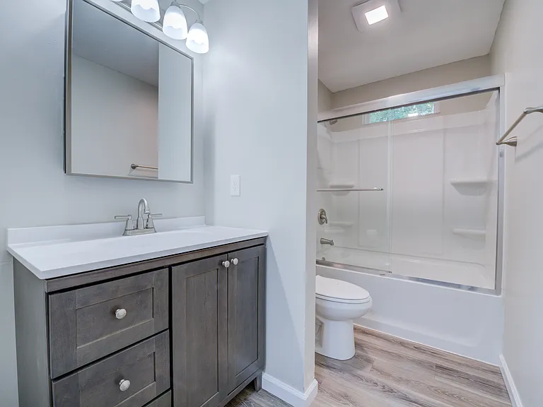 Totally rebuilt hallway bathroom.