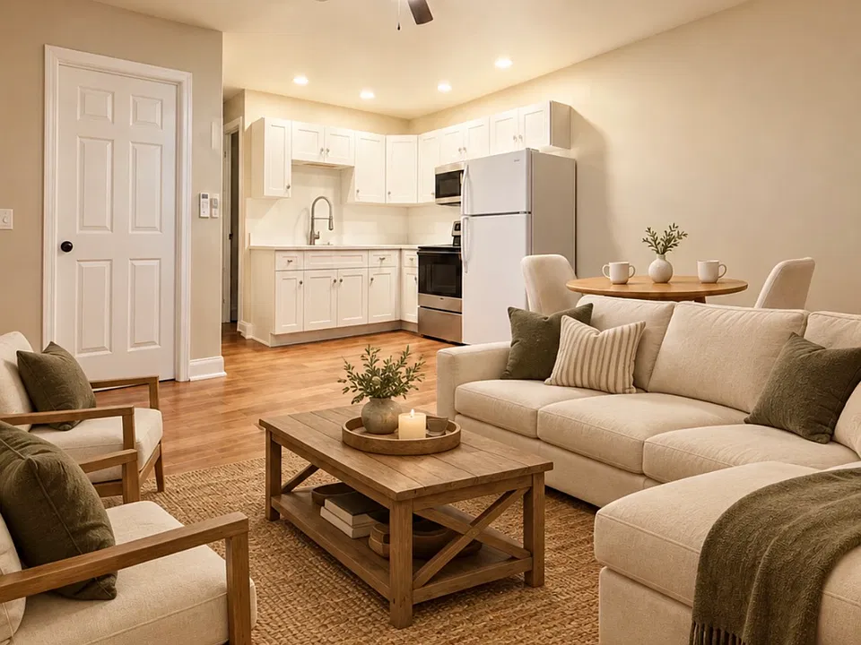 Living room and dining area