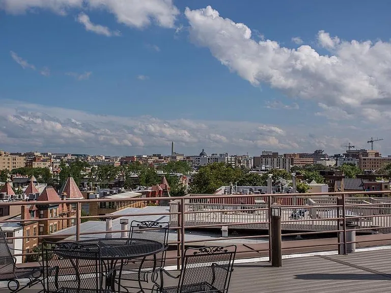 Roof deck with view of Washington monument