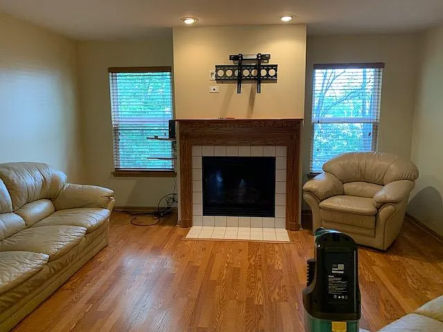 family room with fireplace