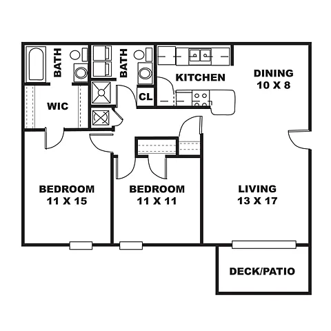 Floor plan 2 Bedroom, 2 Bathroom
