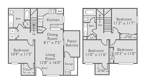 Floor plan 4 Bed, 2 Bath (60% Income Restricted)