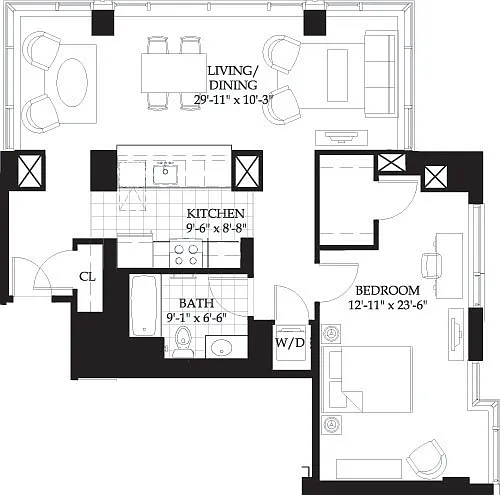 Floor plan Asteria One Bedroom (2)