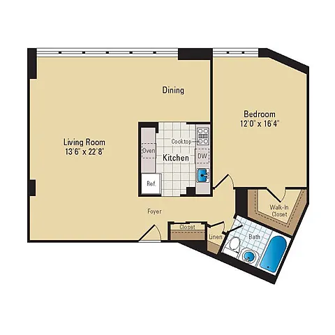 Floor plan 1 Bed - 1 Bath | A10