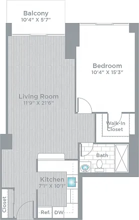 Floor plan 1 Bed 1 Bath_670F