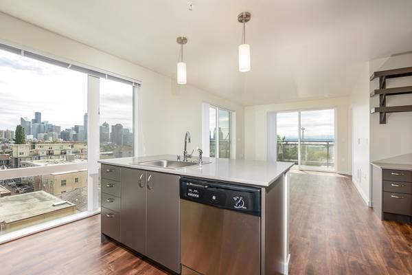 Kitchen & Living Room With Space Needle View