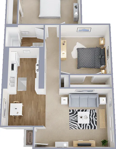 2 Bed 1 Bath Floorplan Diagram