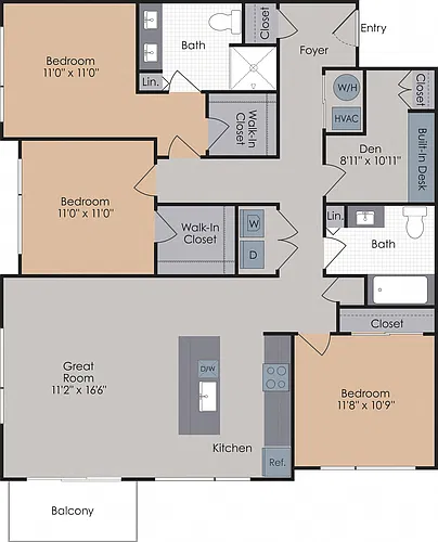 Floor plan D1 Three Bedroom