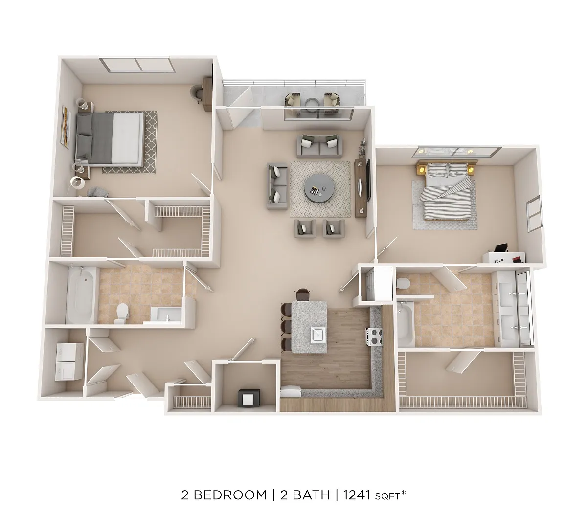 Floor plan Two Bed Two Bath - 1241 SqFt