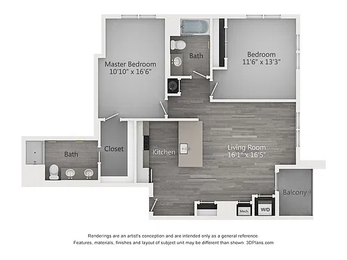 Floor plan Two Bedroom Two Bathroom (1113 SF)