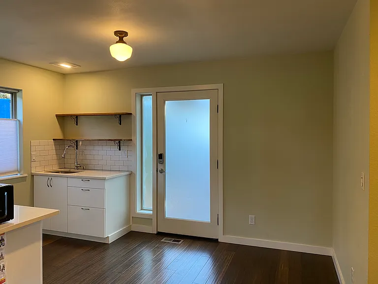Private entrance and eating area.