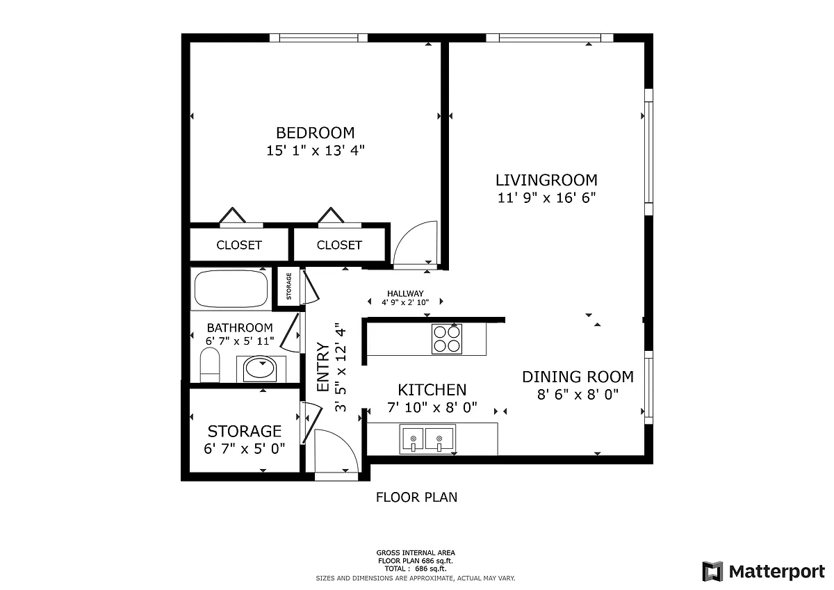 Floor plan 1 Bed and 1 Bath