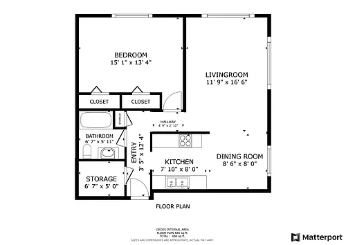 Floor plan 1 Bed and 1 Bath