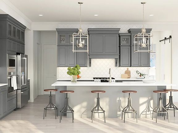 Kichen with upper glass cabinets