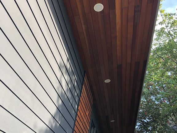 Front door is illuminated with dimmable can lighting