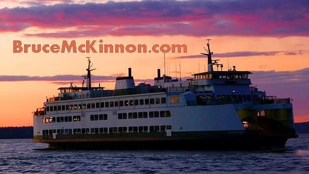 Mukilteo Ferry in Puget Sound Sundset