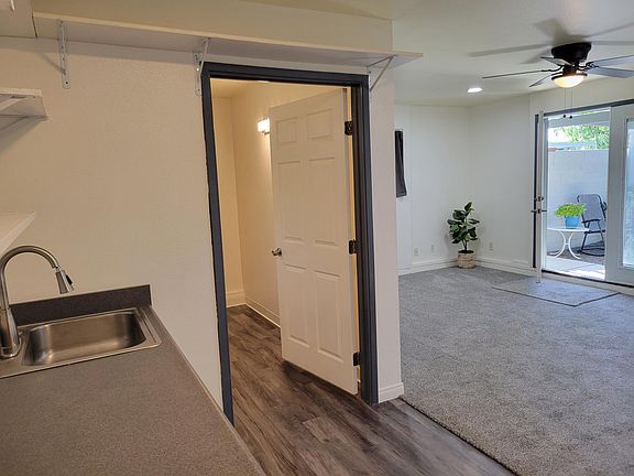 kitchen area and door to bathroom