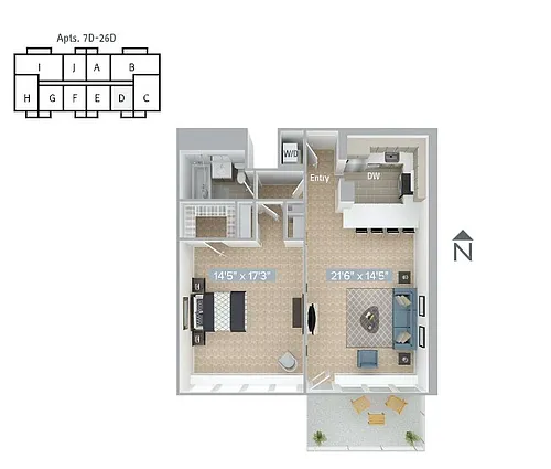 Floor plan Furnished-f-A11-840SF-Premier
