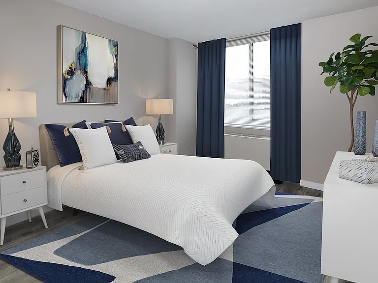 Renovated Package II bedroom with hard surface plank flooring